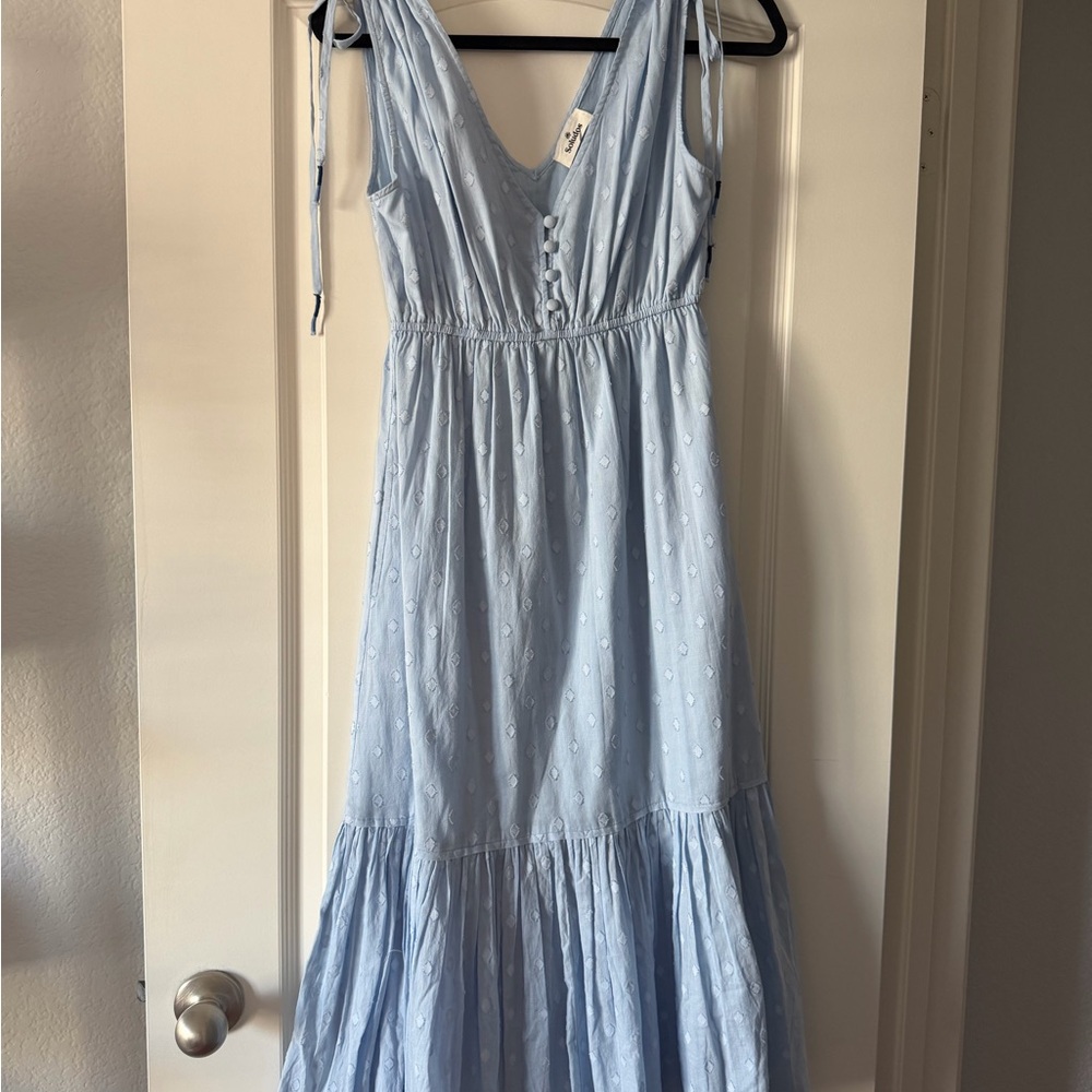 Soludos Light Blue Tie-Shoulder V-Neck Cotton Maxi Dress